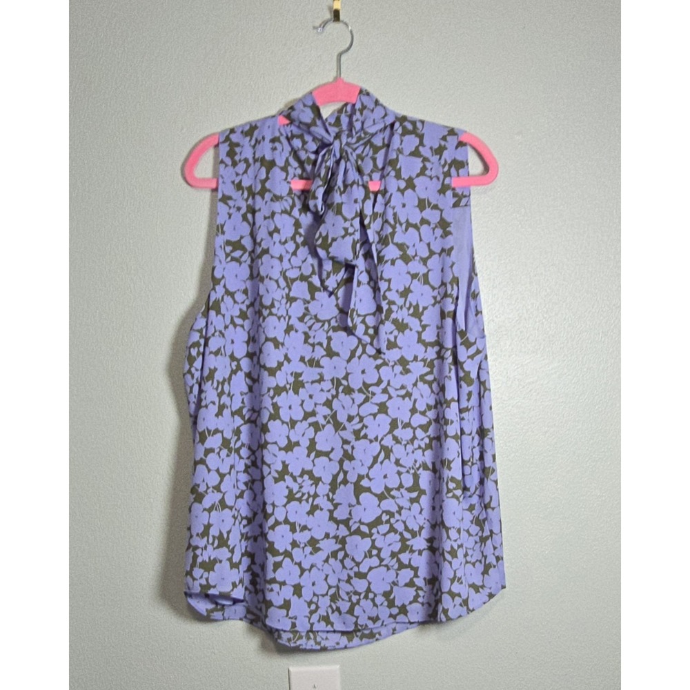 Ann Taylor XXL Lavender Olive Floral Tie Neck Sleeveless Blouse Lined Shell Top